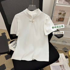 批发实拍！2024夏季新款简约休闲半高领宽松型短袖T恤