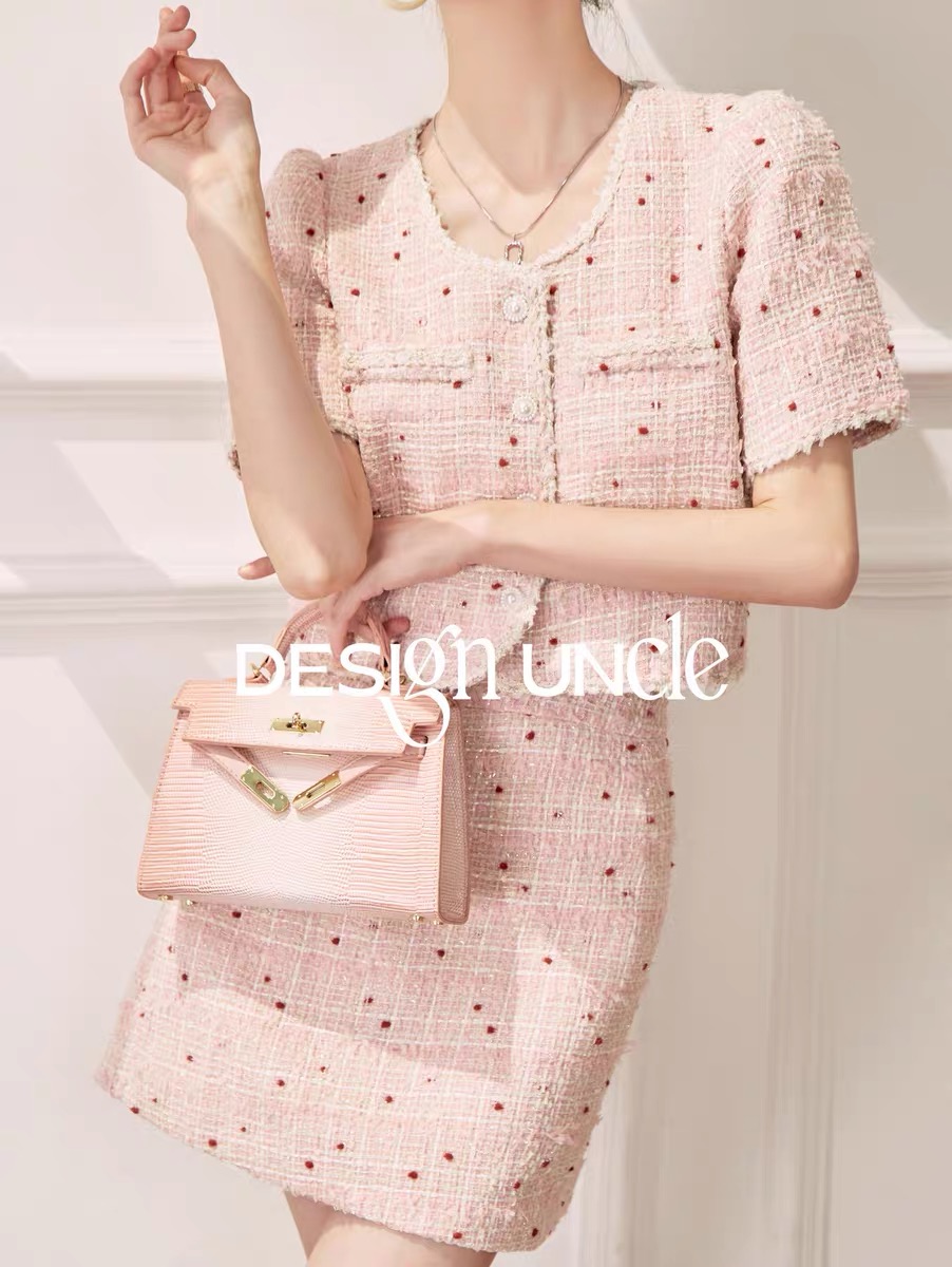 LN34751# DesignerUncle/小香风套装法式高级感名媛重工粉色小洋装两件套 服裝批發女裝批發服飾貨源