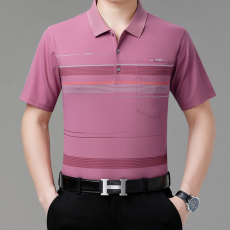 批发夏季丝光棉短袖t恤中年男士高端翻领POLO衫薄款有口袋百搭爸爸装