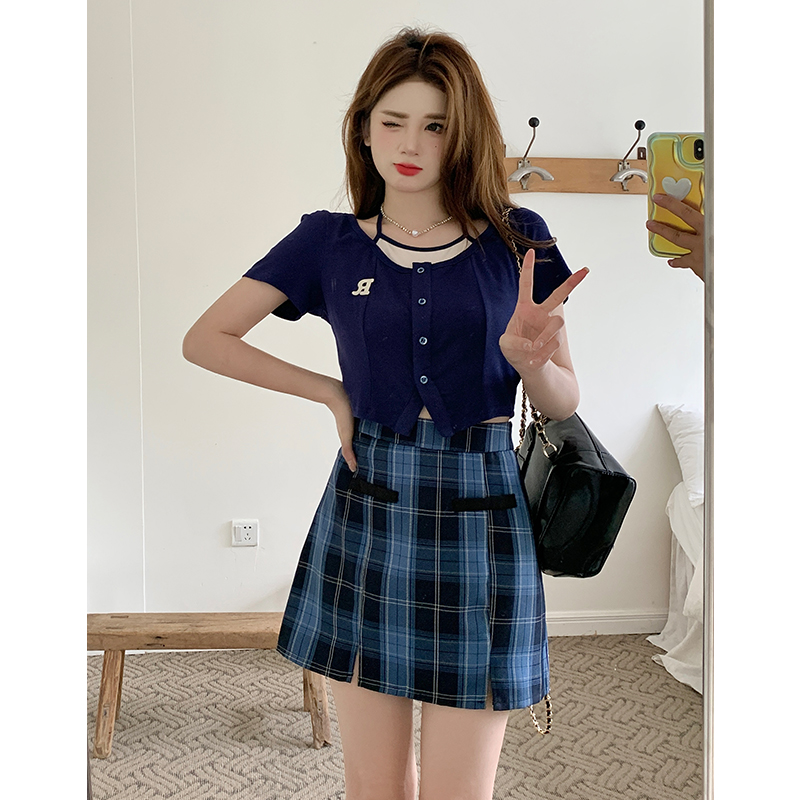 LN23106# 大码女装学院风套装大码韩版超修身短裙两件套 服裝批發女裝批發服飾貨源