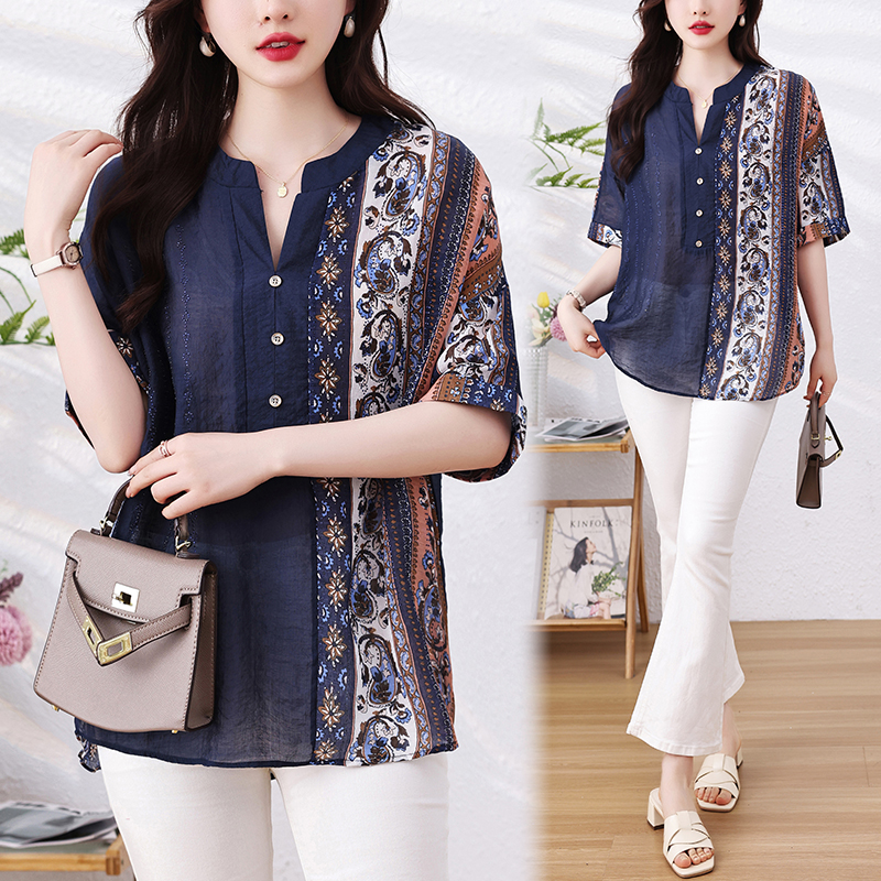 RY1109# 实拍大码女装2026夏装新款洋气时尚复古胖MM气质衬衫休闲宽松显瘦