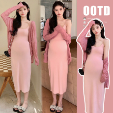 批发实拍 秋季新品<b class='q'>纯棉</b>吊带<b class='q'>连衣裙</b>+后背开衩防晒衣 孕妇套装