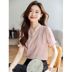 批发新中式盘扣改良旗袍提花衬衫女2026<b class='q'>夏季</b>别致复古短袖小衫国风上衣