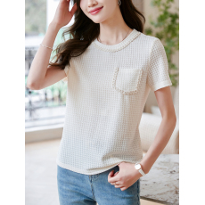 批发~小香风肌理感针织短袖T恤女2026<b class='q'>夏季</b>新款气质百搭弹性短袖女