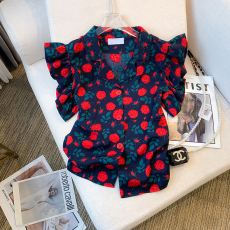 批发实拍 大货 2026<b class='q'>夏</b>季新款设计感红色玫红花衬衣短袖高级感衬衫女