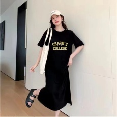 批发仿棉<b class='q'>牛奶</b><b class='q'>丝</b>#短袖<b class='q'>连衣裙</b>女春夏韩版新款宽松显瘦过膝长款懒人T恤裙