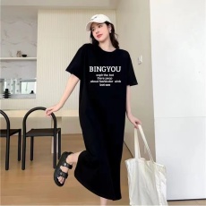批发仿棉<b class='q'>牛奶</b><b class='q'>丝</b>#短袖<b class='q'>连衣裙</b>女春夏韩版新款宽松显瘦过膝长款懒人T恤裙