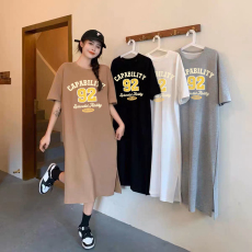 批发仿棉<b class='q'>牛奶</b><b class='q'>丝</b>#法式运动风<b class='q'>连衣裙</b>女夏季2024新款小个子宽松显瘦T恤裙