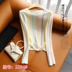 批发大品牌高端外贸<b class='q'>单</b>女装<b class='q'>原</b>尾货出口剪标羊毛立体彩条撞色针织衫上衣