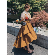 批发法式小众假两件拼接连衣裙女2024年夏季新款设计感蛋糕裙鱼尾裙子