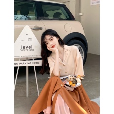 批发法式假两件连衣裙女春季2024别致设计感不规则小个子裙