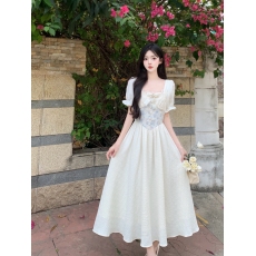 批发实拍~大码女装夏季高级感法式刺绣提花蝴蝶结遮肉显瘦<b class='q'>连衣裙</b>