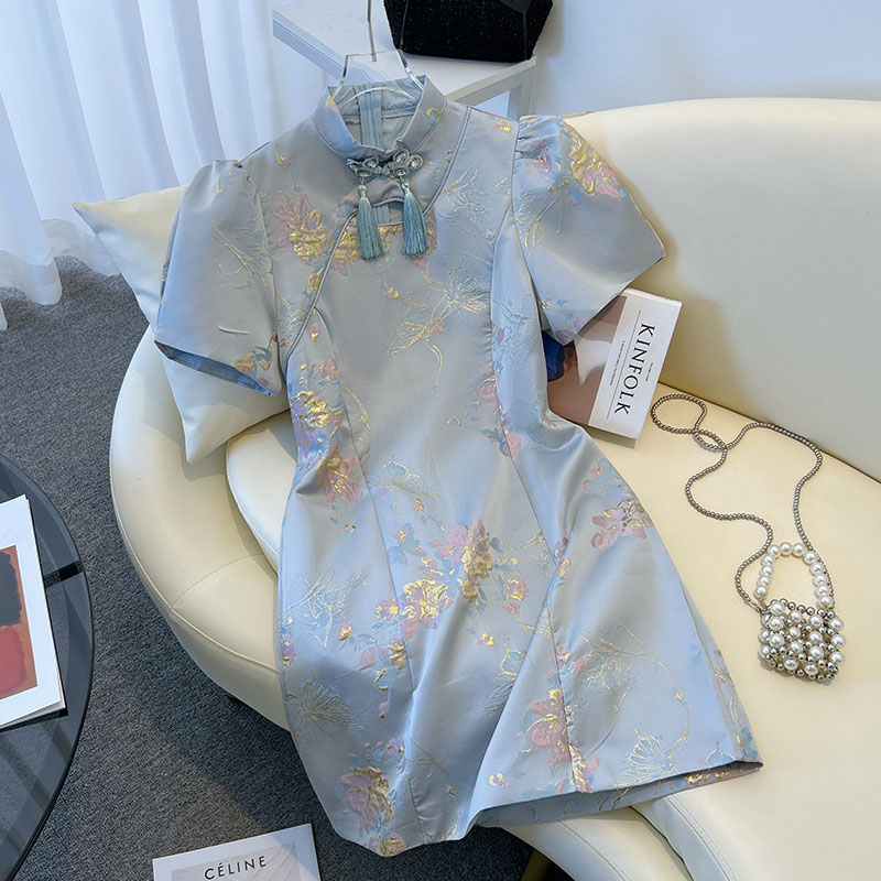 FA36330# 新中式气质旗袍连衣裙女夏季新款名媛穿搭设计感修身显瘦裙子 服裝批發女裝批發服飾貨源