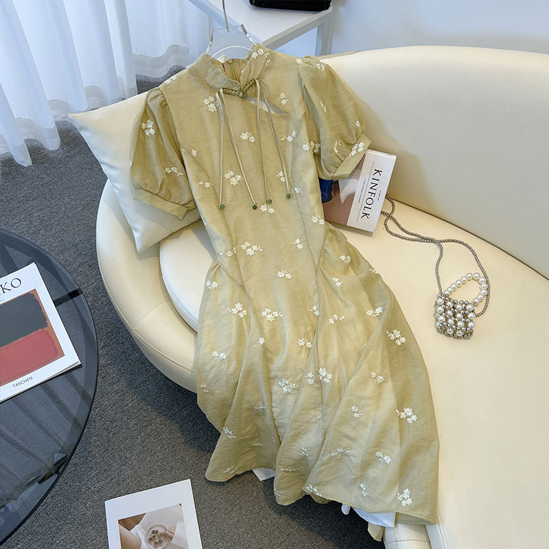 FA36331# 法式高级感气质新中式改良旗袍高端精致国风碎花连衣裙子女装夏季 服裝批發女裝批發服飾貨源