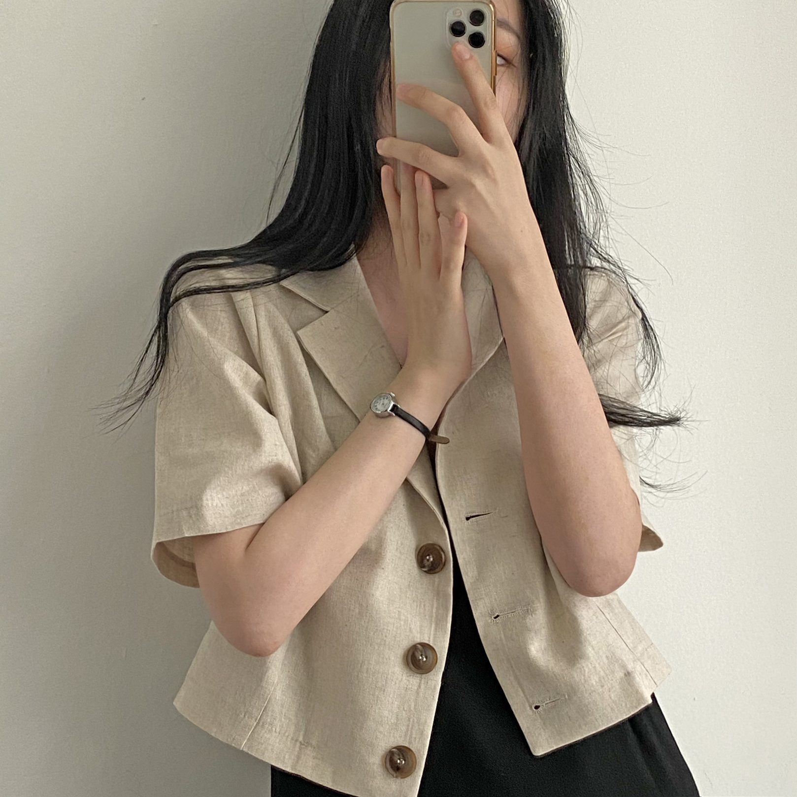 MY10710# 新版 ins博主薄款短袖亚麻西装短外套女裝貨源服裝批發