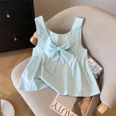 批发实拍◆ 4色<b class='q'>设计</b>感小众宽松蝴蝶结别致无袖背心衬衫女显瘦上衣