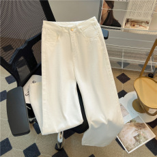 批发2026春秋梨形显瘦新款宽松高腰简约阔腿直筒拖地女<b class='q'>白色</b><b class='q'>牛仔裤</b>