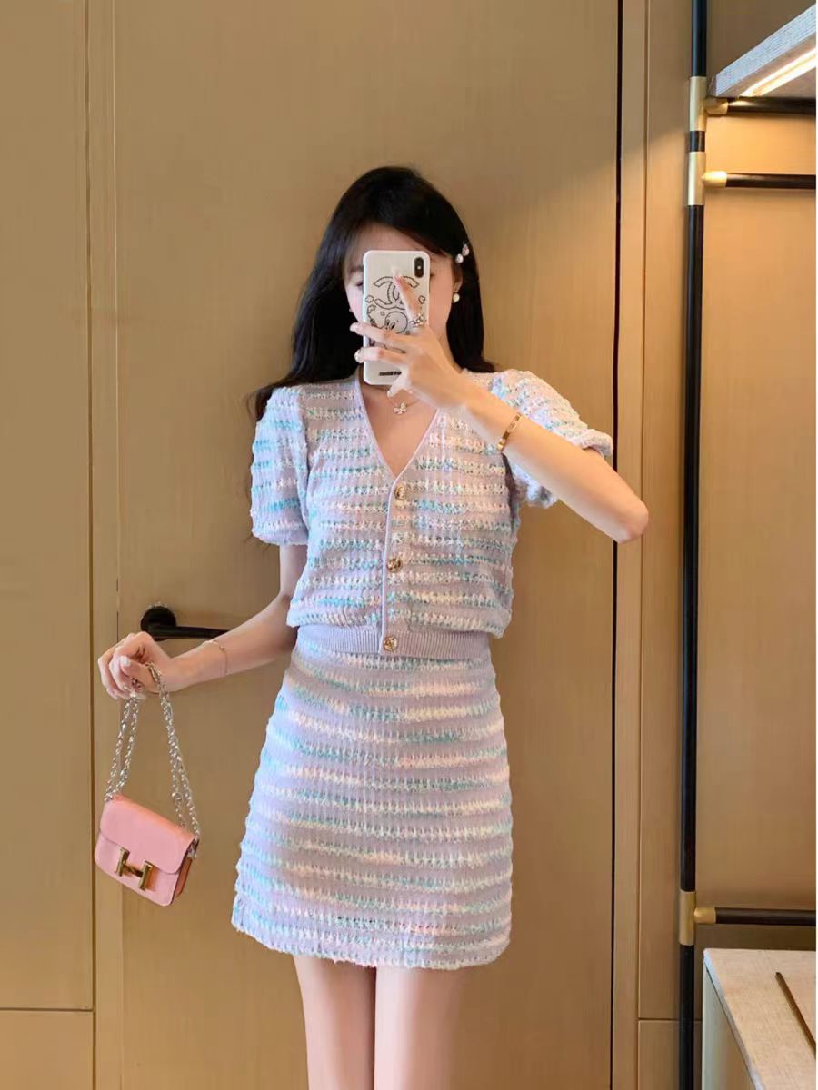 LN21625# 韩国小香风套装女新款夏装时尚气质显瘦裙子两件套 服裝批發女裝批發服飾貨源