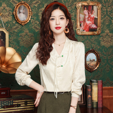 批发复古国风长袖衬衫女早春装2025年秋季新款新中式衬衣女士<b class='q'>雪纺上衣</b>