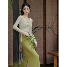 批发实拍  国风新中式网纱花<b class='q'>修身</b>吊带连衣<b class='q'>裙</b>两件套套装+40