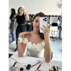 批发甜辣妹吊带小背心女夏季无袖性感短款一字肩锁骨立体花朵上衣外穿