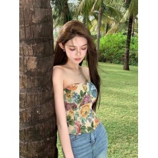 批发针织 2026年夏季新款韩版纯欲性感带胸垫彩色花花抹胸