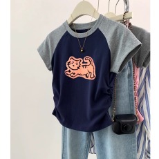 批发特价刺绣40支210克92棉8氨纶日系甜美风可爱减龄猫咪短袖