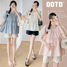 批发实拍<b class='q'>孕妇</b><b class='q'>新款</b>套装韩版<b class='q'>时尚</b>宽松显瘦甜美娃娃衫短袖遮肚上衣夏装