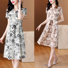 批发实拍有货 2026夏季新款大码连衣裙短袖中长款洋气收腰显瘦花裙子