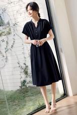 XWI/欣未优雅气质插肩袖设计连衣裙女夏季通勤简约收腰显瘦衬衫裙