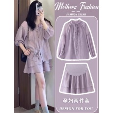 孕妇连衣裙套装夏季时尚辣妈上衣半身裙2件套套装