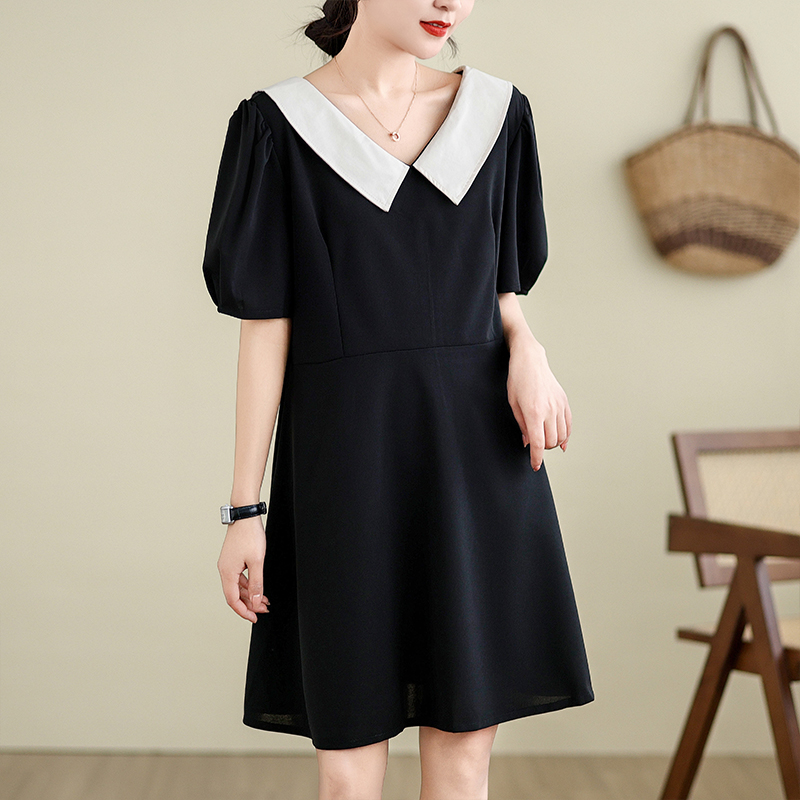실사 여름 빅 사이즈 베이비 칼라 나비 넥타이 드레스 그는 벤 바람 작은 검은 드레스 m 4xl 200 kg