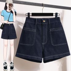 批发实拍夏新款大码宽松阔<b class='q'>腿</b>牛仔短<b class='q'>裤</b>胖MM松紧腰高腰休闲热<b class='q'>裤</b>