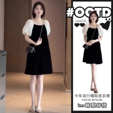 批发大码女装连衣裙女夏赫本风微胖遮肚子减龄漂亮黑色裙子法式小黑裙