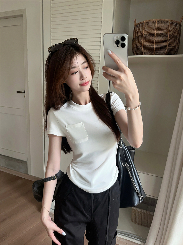 실사 정가 작은 대중 디자인 센스 슬림해 보이는 단색 반팔 티셔츠 여성 캐주얼 작은 대중 하이웨이스트 워크웨어 팬츠 세트