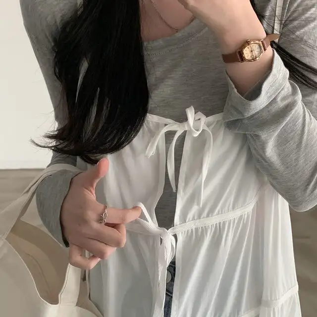 한국 스타일 블라우스 허리 밴드 원피스 상세 이미지 26