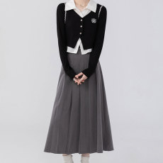 批发创峰TR哔叽面料夏秋季小个子中长款百褶<b class='q'>裙</b>高腰显瘦垂坠感a字长<b class='q'>裙</b>