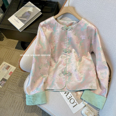 批发新中式国风衬衫女春装新款2025缎面改良唐装禅意宋锦醋酸上衣外套