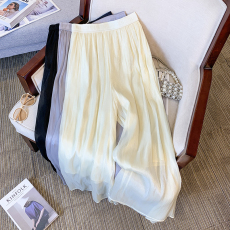 批发实拍冰丝<b class='q'>雪纺</b><b class='q'>阔腿裤</b>女夏季薄款<b class='q'>裤</b>子高腰休闲九分垂感流光百褶<b class='q'>裤</b>裙