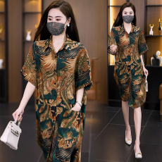 批发实拍2026夏季新款韩版胖MM大码POLO领遮肉衬衫<b class='q'>连衣裙</b>中长款宽松型