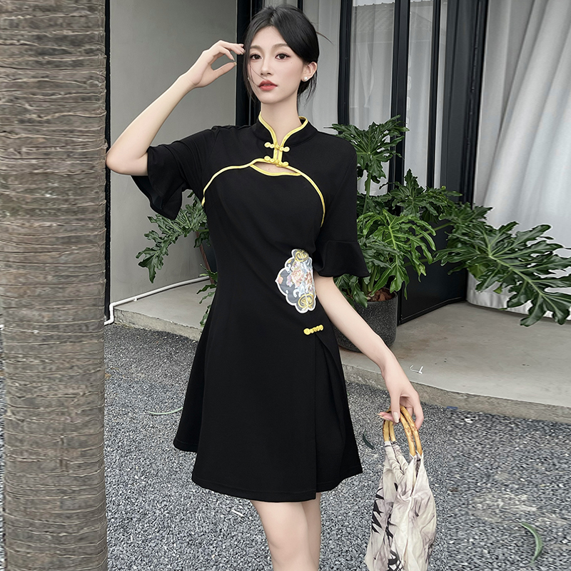 MY3036# 大码女装夏季新款胖mm气质改良旗袍风复古刺绣显瘦连衣裙女裝貨源服裝批發