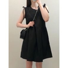 批发已出货韩国chic小众复古褶皱感蝴蝶结系带小个子无袖背心<b class='q'>连衣裙</b>女