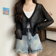 批发实拍 实价 新款防晒针织开衫女长袖披肩绑带短款<b class='q'>小外套</b>