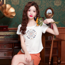 批发中式百搭棉<b class='q'>t</b><b class='q'>恤</b>女2026春夏新款气质绣花国风短袖上衣