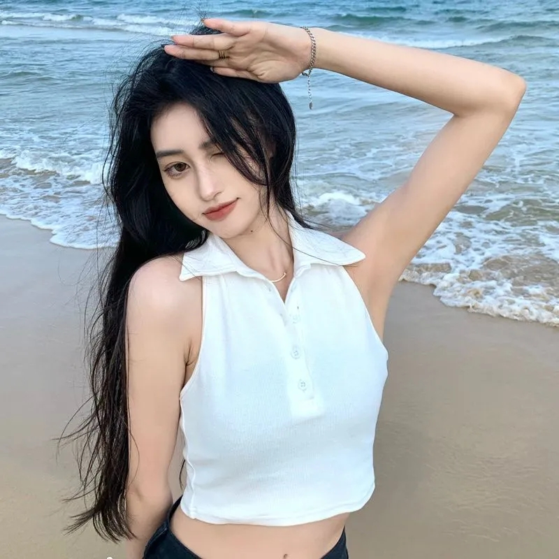 있음 선적 한국 스타일 슬립 작은 조끼 여성 여름 달콤한 핫걸 행침 목 화이트 인사이드 잡아라. 의류 외출용 기본 셔츠