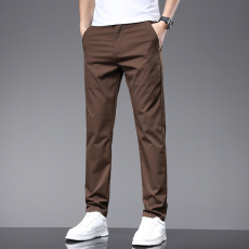 批发实拍2024夏季冰丝透气凉感休闲裤男百搭通勤轻奢弹力薄款长裤子