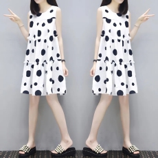 批发波点连衣裙女2026夏季新款中长款宽松显瘦遮肚无袖背心A字娃娃裙