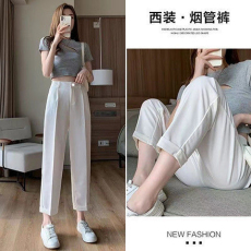 批发<b class='q'>哥</b><b class='q'>弟</b>纹 2024夏季新款西装裤女小个子九分宽松高腰直筒卷边烟管裤