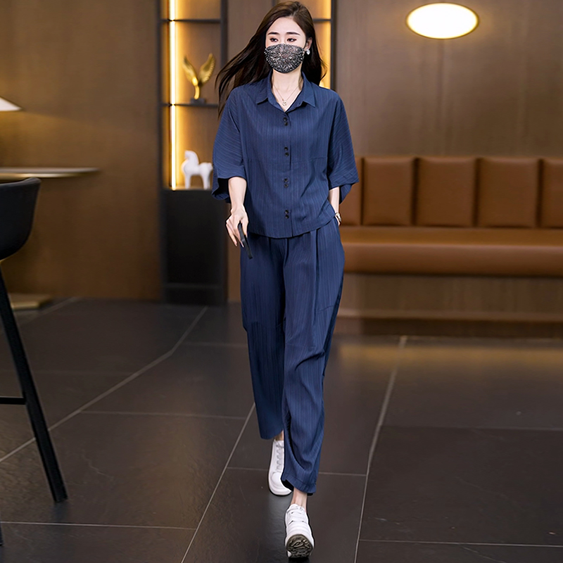 MY12460#新款短袖时尚休闲洋气大码显瘦上衣哈伦裤子两件套装女裝貨源服...