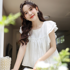 批发实拍2026年<b class='q'>韩版</b>洋气减龄净色chic学院风简约飞飞袖<b class='q'>娃娃衫</b>宽松上衣